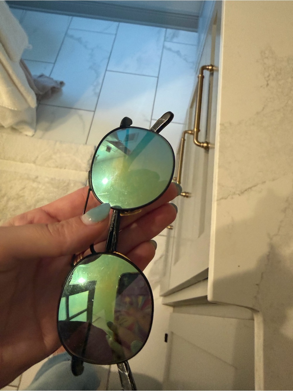 KREWE Orleans Round Sunglasses in Black with Blue Mirror Lenses